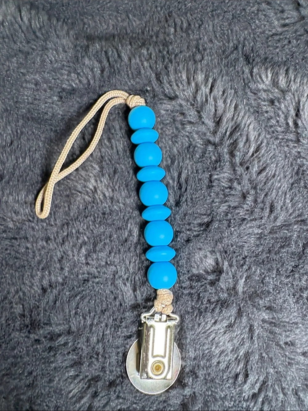 Bright Turquoise Beaded Pacifier Clip with Loop